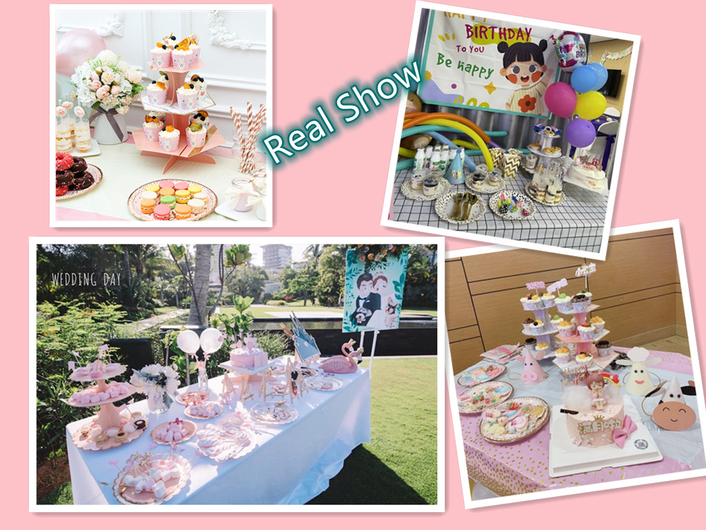 Aangepaste papieren cake display Stand Multi Layer Wedding Dessert Table Decoratie Verjaardagsfeestje Cupcake Set -up 8