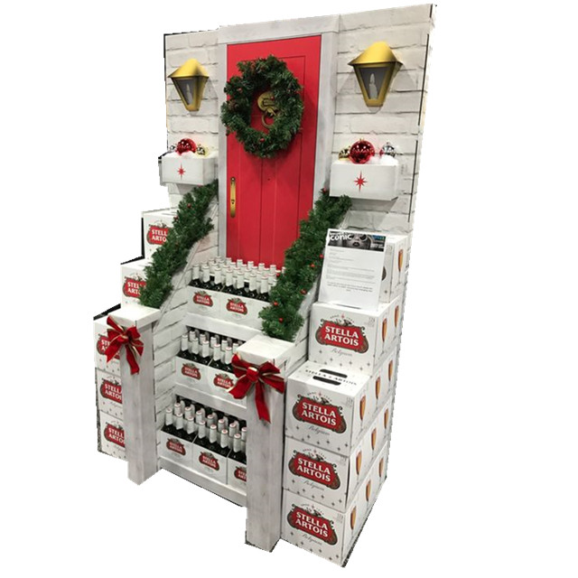 Christmas custom cardboard gift red display stand for Christmas gift shelf 5