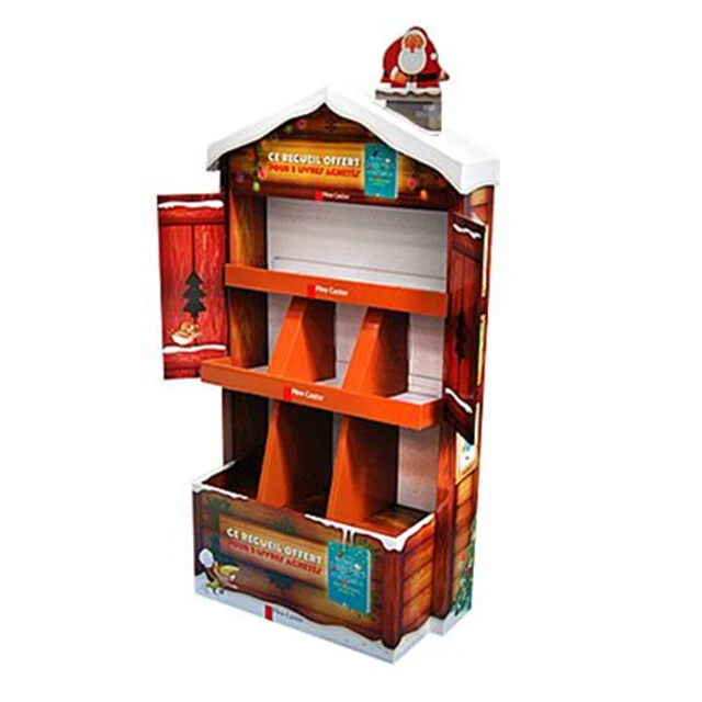 Christmas custom cardboard gift red display stand for Christmas gift shelf 1