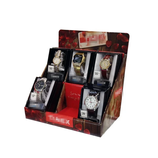 Free custom design cheap high quality promotion recyclable watch display cardboard floor display stand 1