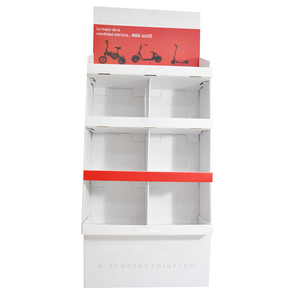 Aangepaste supermarkt Product papier vloer staande display rekken golfbord kartonnen pop -up vloer display plank voor winkel 24