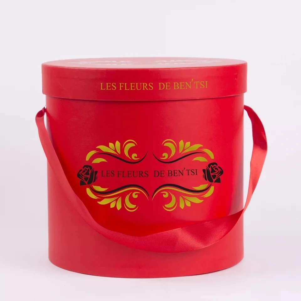 Custom cylinder round rigid cardboard flower gift delivery box with ribbon 1