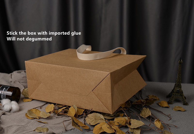 Aangepaste kraft handtas met handvat papier cadeaubas voor kledingschoenen boodschappentas 6