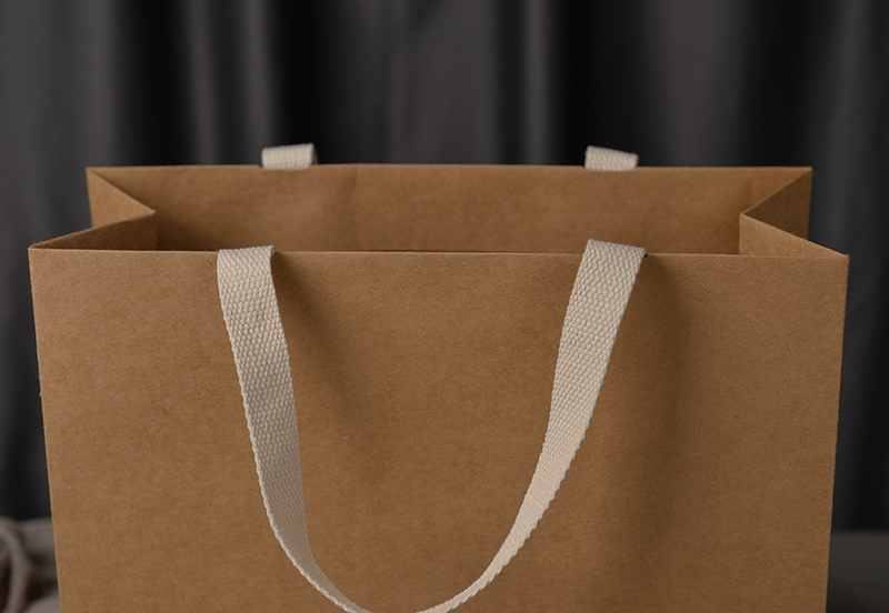 Aangepaste kraft handtas met handvat papier cadeaubas voor kledingschoenen boodschappentas 4