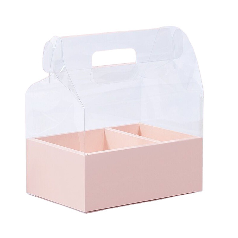 Aangepaste opvouwbare PVC Transparant Tote Doos Bloemcake geschenkdoos met stickers Labels lint 10