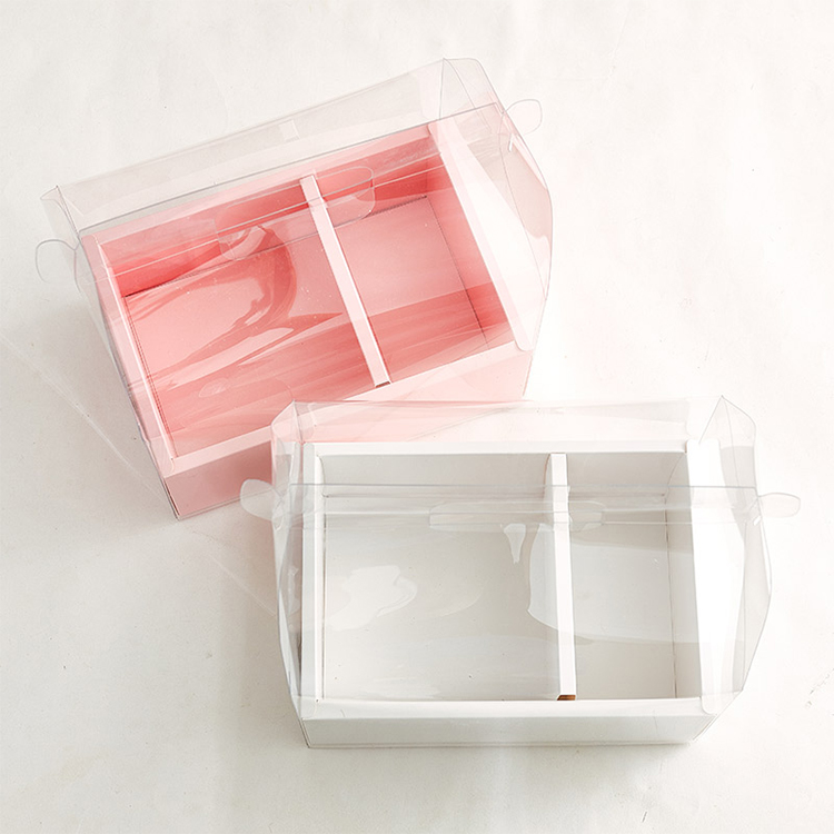 Aangepaste opvouwbare PVC Transparant Tote Doos Bloemcake geschenkdoos met stickers Labels lint 4