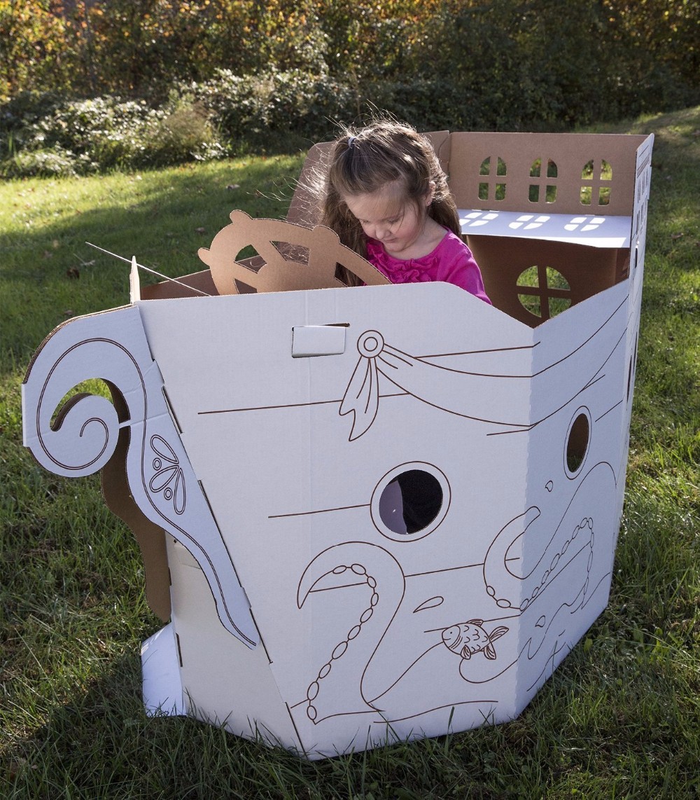 Kind speelgoed kartonnen speelgoeddoos creatie gegolfd piratenschip1 12