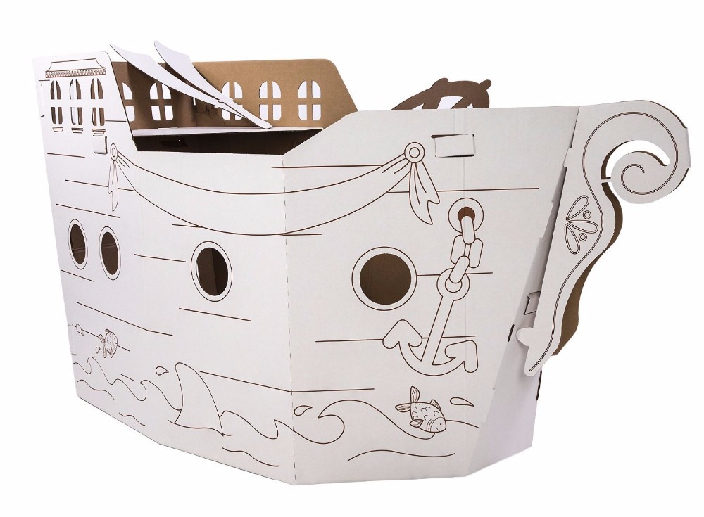 Kind speelgoed kartonnen speelgoeddoos creatie gegolfd piratenschip1 8