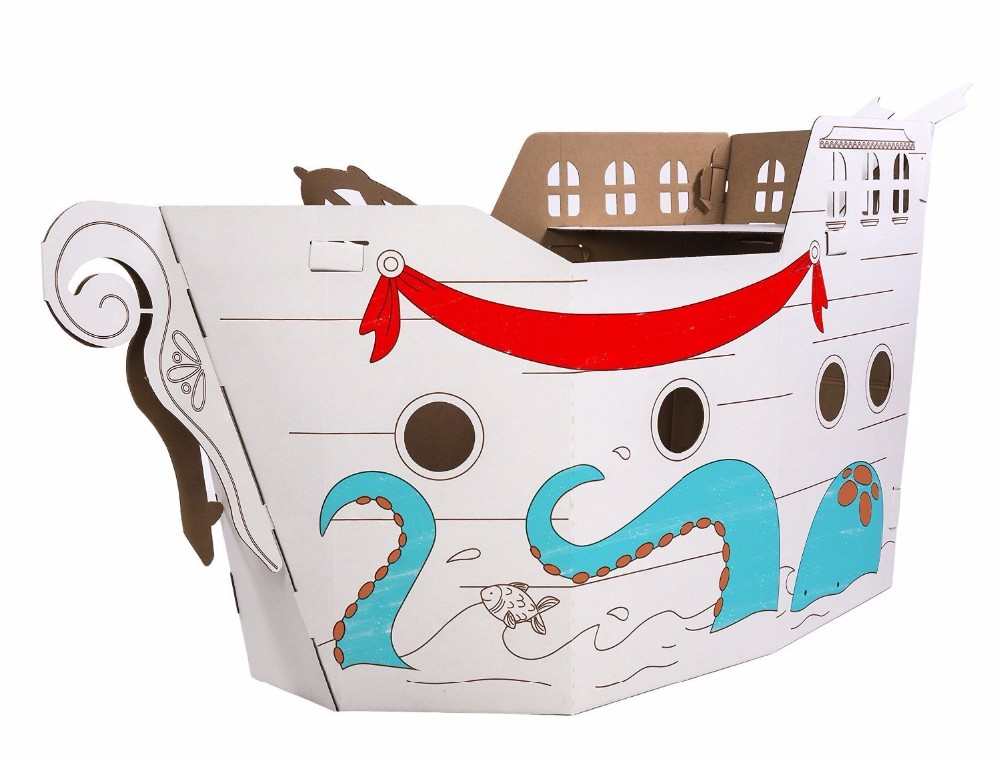 Kind speelgoed kartonnen speelgoeddoos creatie gegolfd piratenschip1 6