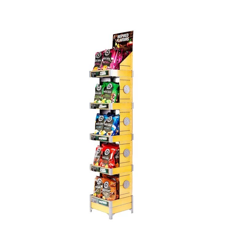 Customized retail store paper display stand promotion stand-alone POS floor food candy corrugated cardboard display stand 6