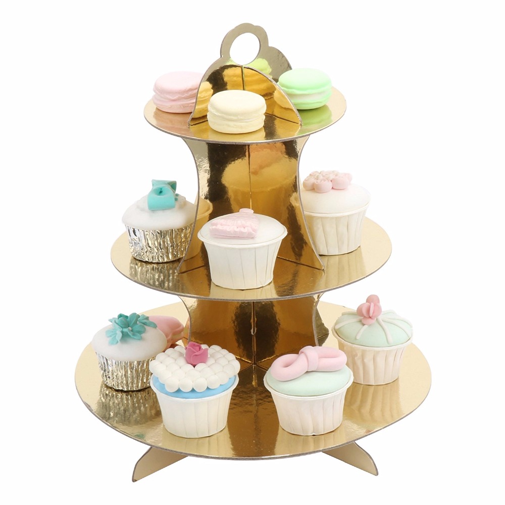 gold cake stand 3-Tier Round Stacked Party Cupcake 9