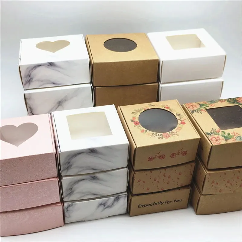 eco-friendly Kraft paper cookies cupcakes kraft craft white brown food baking gift cake paper boxes with Windows 1