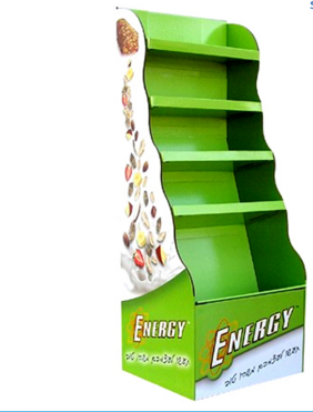 Promotional food cardboard display stand attracts design paper corrugated custom biscuit floor display cabinet 4