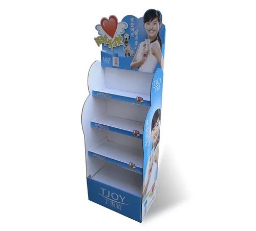 Promotional food cardboard display stand attracts design paper corrugated custom biscuit floor display cabinet 12