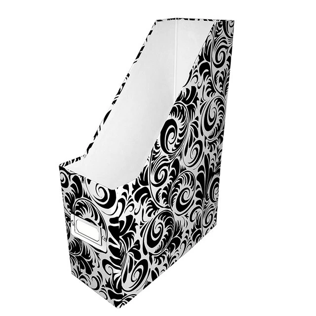 Book stand holder Snap-N-Store Magazine File Box, 12 1/4 H x 9 3/4 D x 3 7/8 W, Black and White Scroll Pattern 1