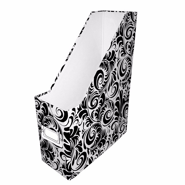 Book stand holder Snap-N-Store Magazine File Box, 12 1/4 H x 9 3/4 D x 3 7/8 W, Black and White Scroll Pattern 3