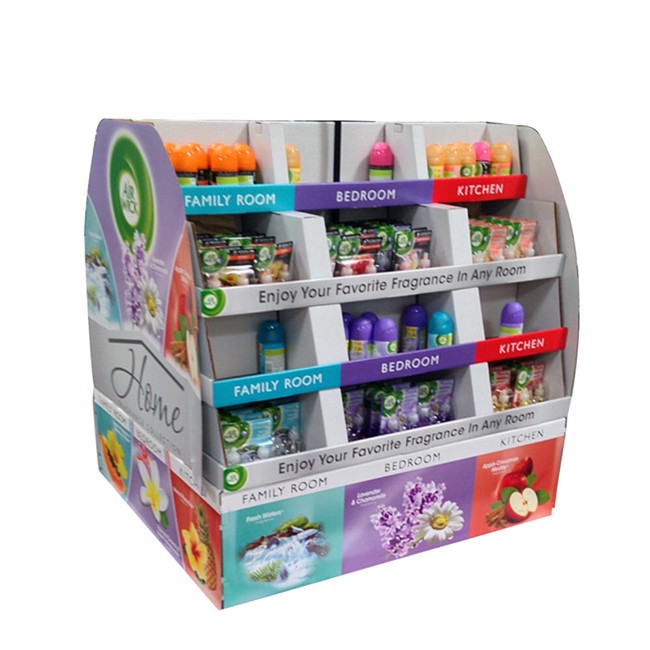 Promotional food cardboard display stand to attract design paper corrugated custom candy biscuits floor display 4