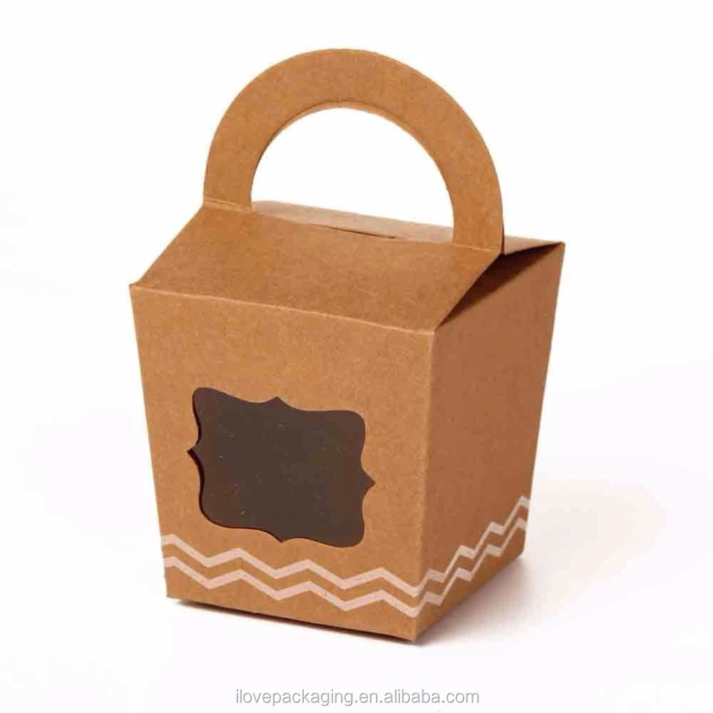 kraft cake box Single Cupcake Box Of Handle With PVC Window 1