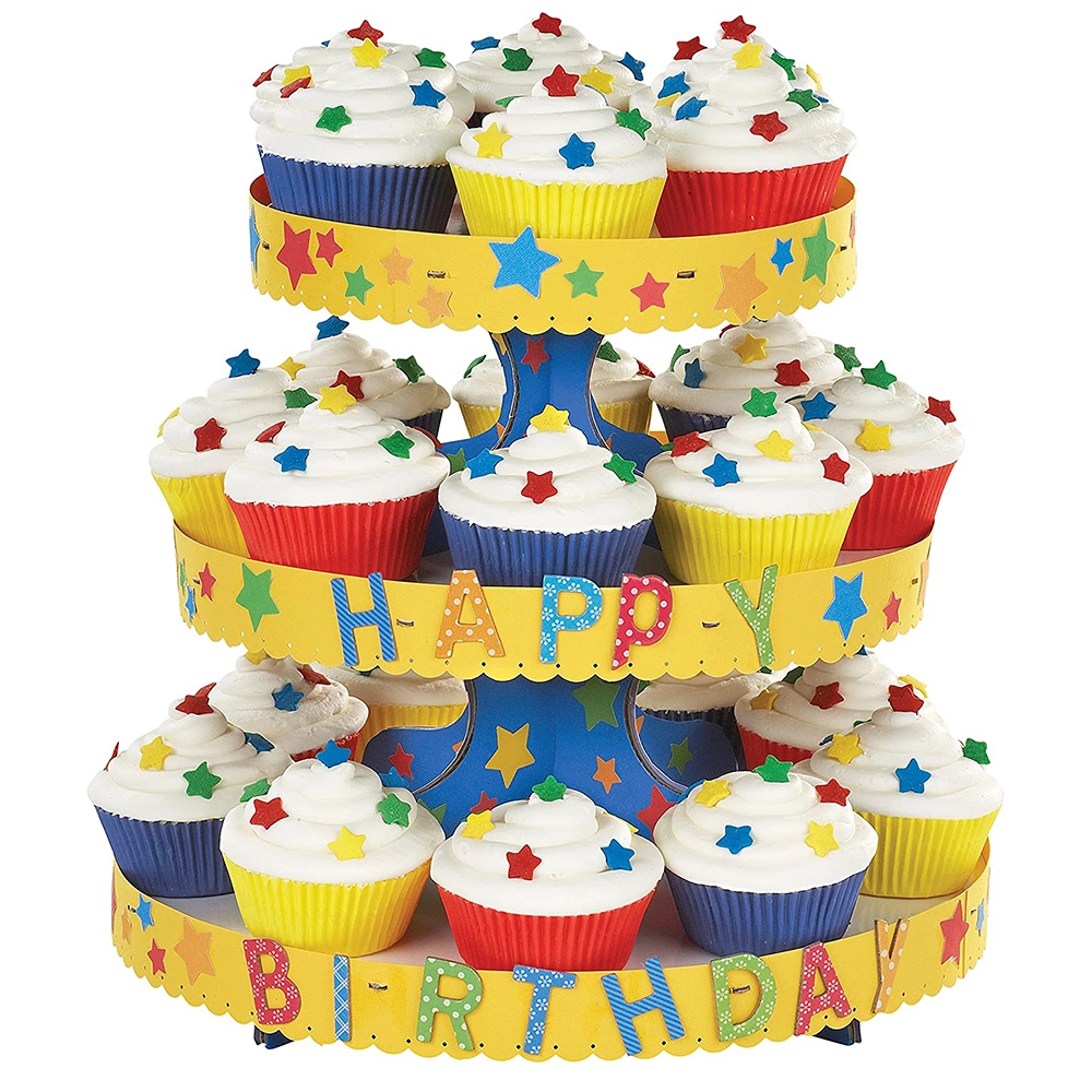 Factory customized disposable 3-layer paper cake stand afternoon tea wedding banquet plate tableware candy tray dinner display 1