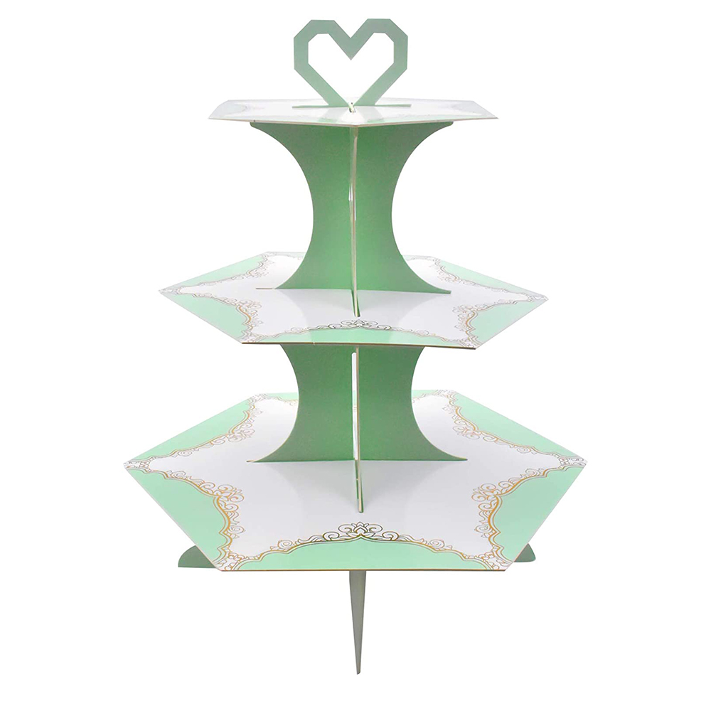 Factory Aangepast wegwerpbaar 3-laags papier Cake Stand Afternoon Tea Wedding Banket Banket Bord Telare Candy Tray Dinner display 18