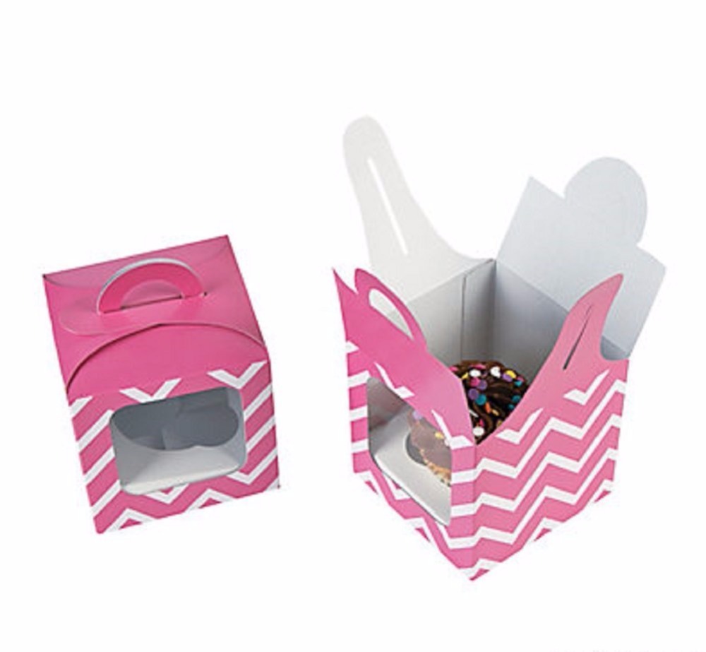 Cupcake Box Pink Polka Dot Cupcake Boxes with Handles custom printing 7