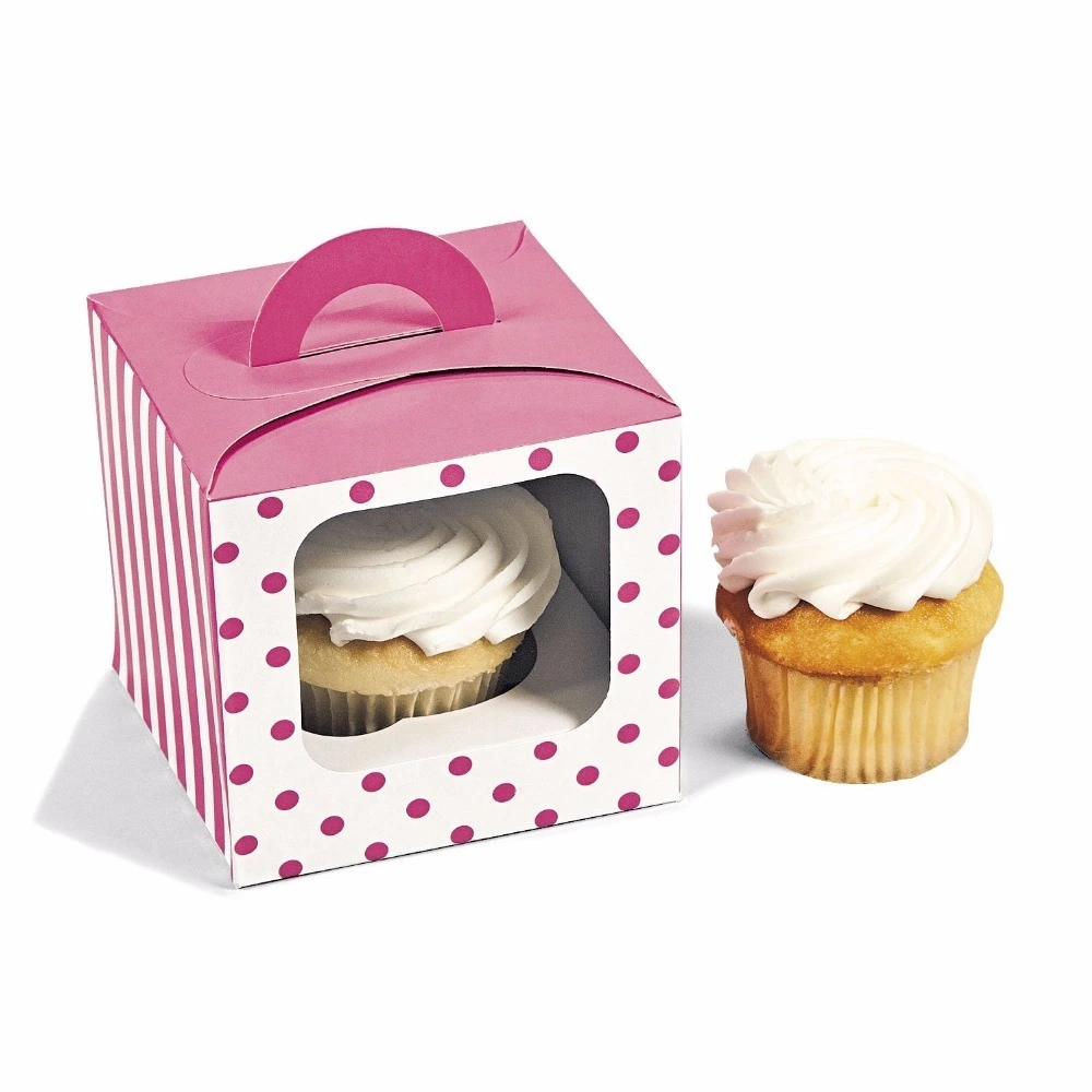 Cupcake Box Pink Polka Dot Cupcake Boxes with Handles custom printing 1