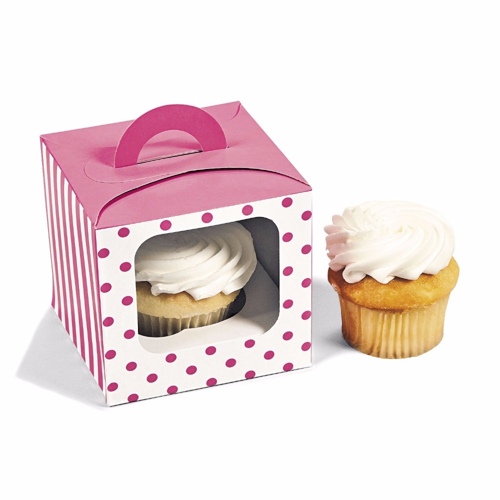 Cupcake Box Pink Polka Dot Cupcake Boxes with Handles custom printing 5