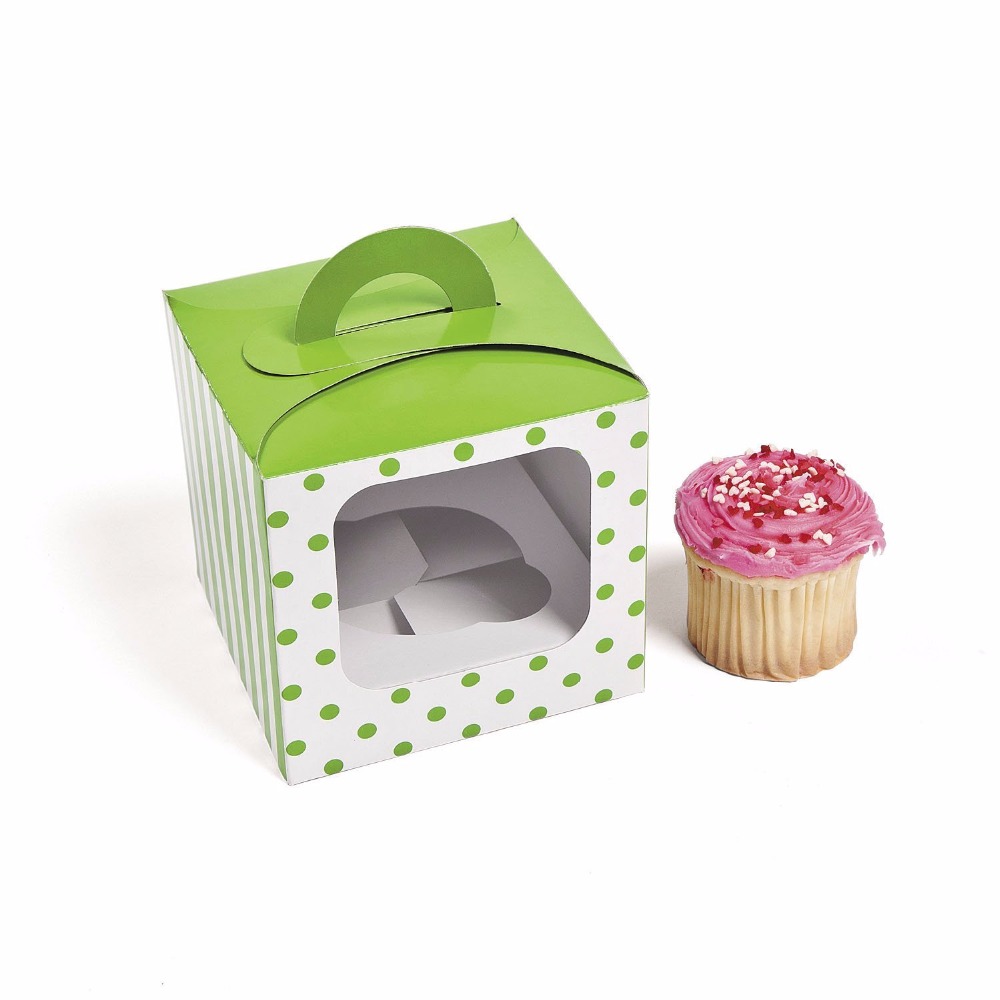 Cupcake Box Pink Polka Dot Cupcake Boxes with Handles custom printing 9