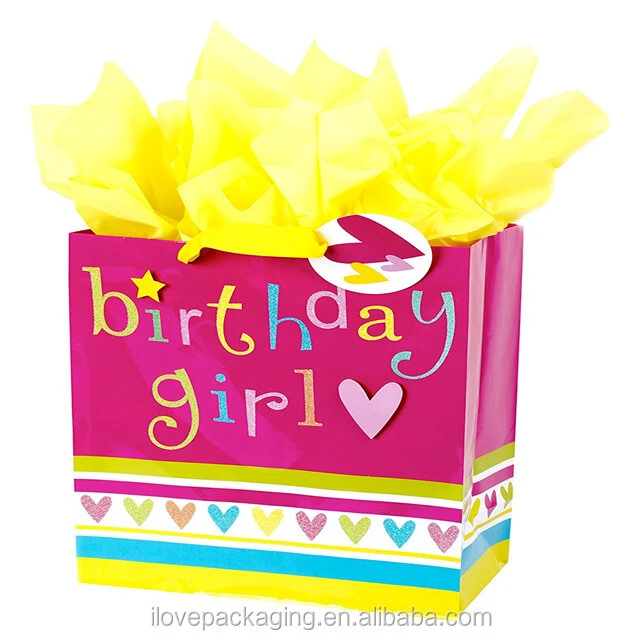 Customized new craft with happy birthday lettering and printing high-end exquisite gift packaging birthday paper bag party paper 1