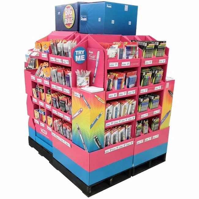Retail custom cardboard stationery store wholesale pencil cardboard display stand promotion counter display stationery stand 3