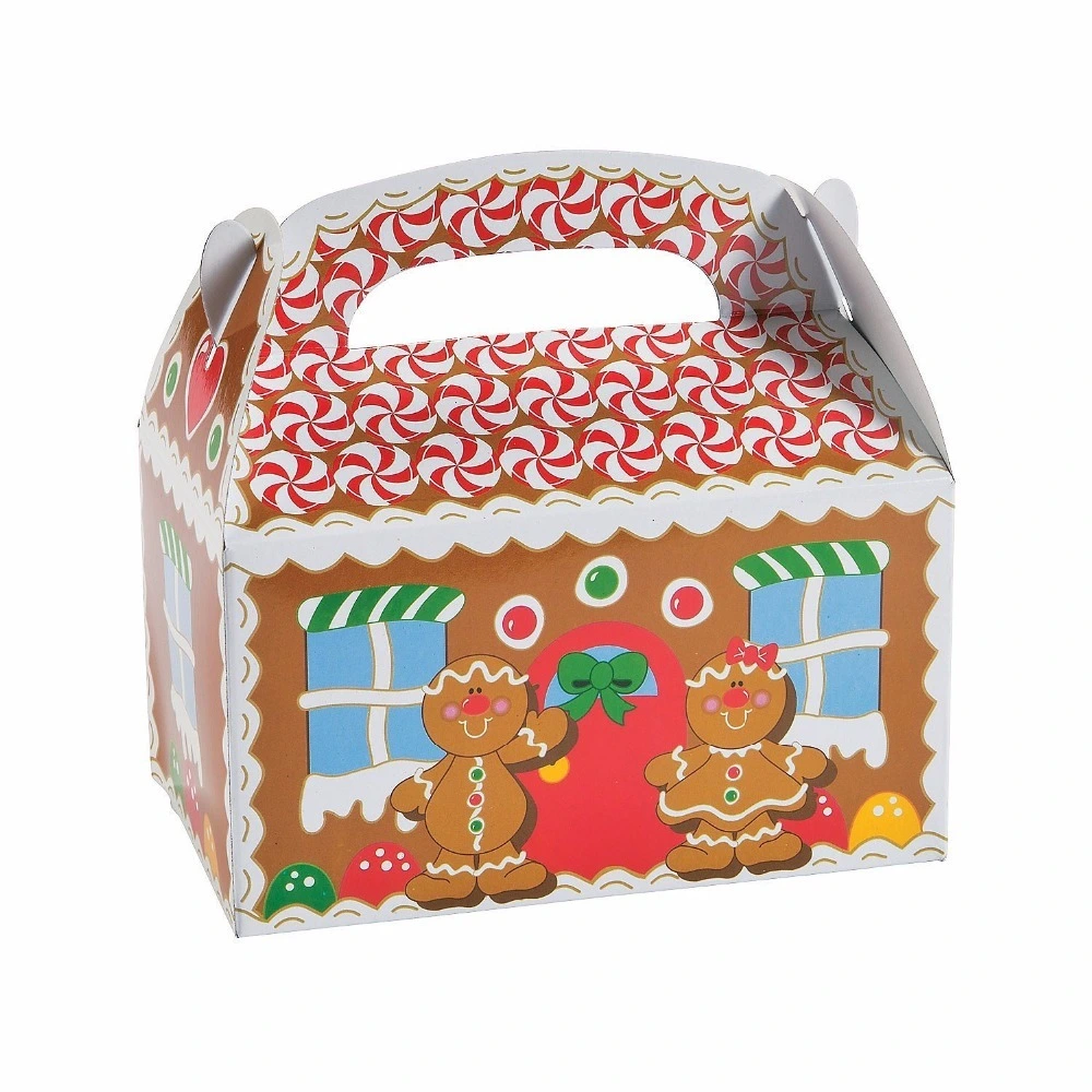 Customized cheap luxury color printing packaging wholesale candy Christmas gift carton with handle 1