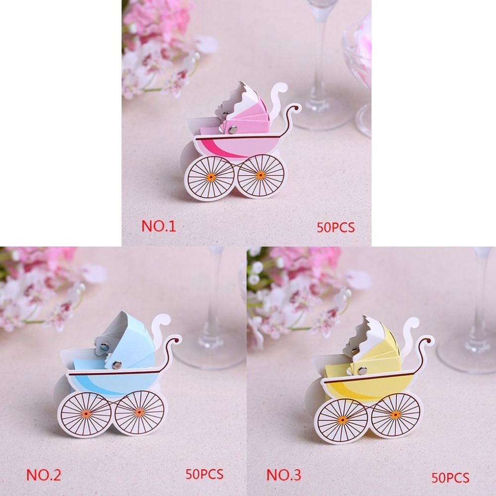 Neue Party Geschenk Hochzeitsgeschenk Süßigkeiten Einkaufstasche Süßigkeiten Geschenk Baby Kinderwagen Form Papier Süßigkeiten Box 14