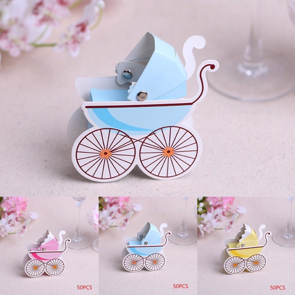 Neue Party Geschenk Hochzeitsgeschenk Süßigkeiten Einkaufstasche Süßigkeiten Geschenk Baby Kinderwagen Form Papier Süßigkeiten Box 10