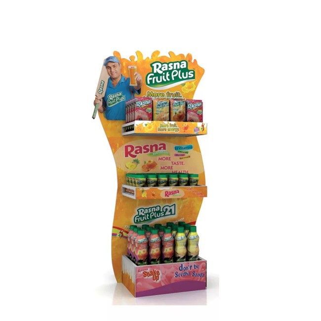 Custom printed dairy product display rack corrugated cardboard shelf juice beverage supermarket display rack 6