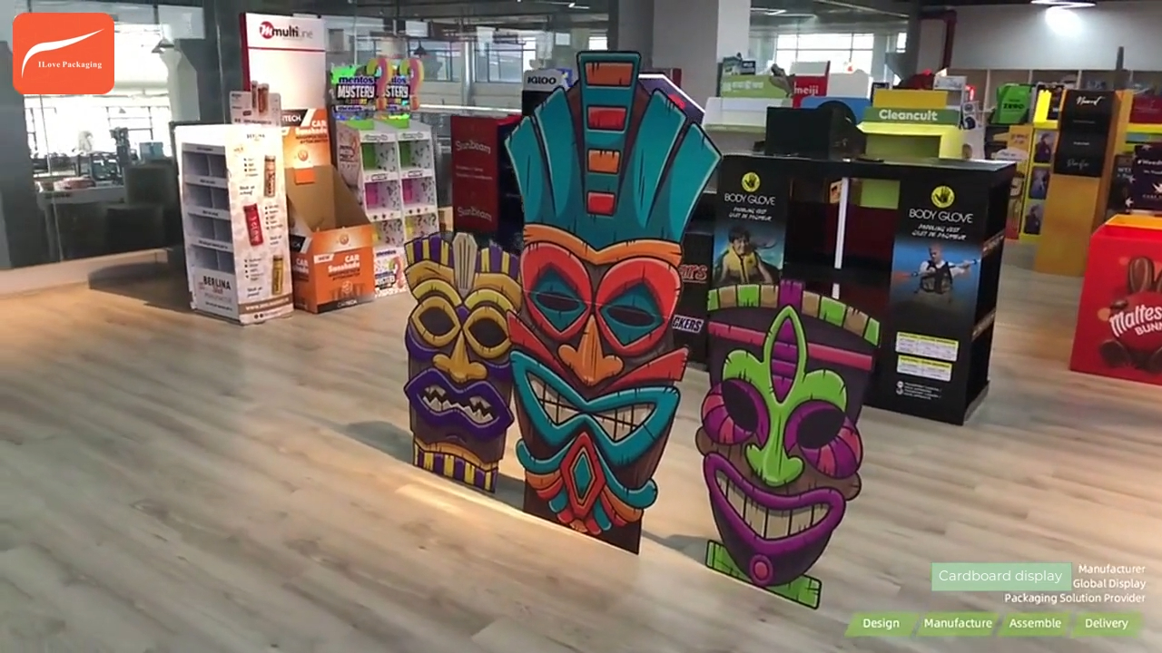 Bron Factory Custom Gegolfde kartonnen kartonnen standee voor winddisplay, gratis monsters gratis ontwerp 4