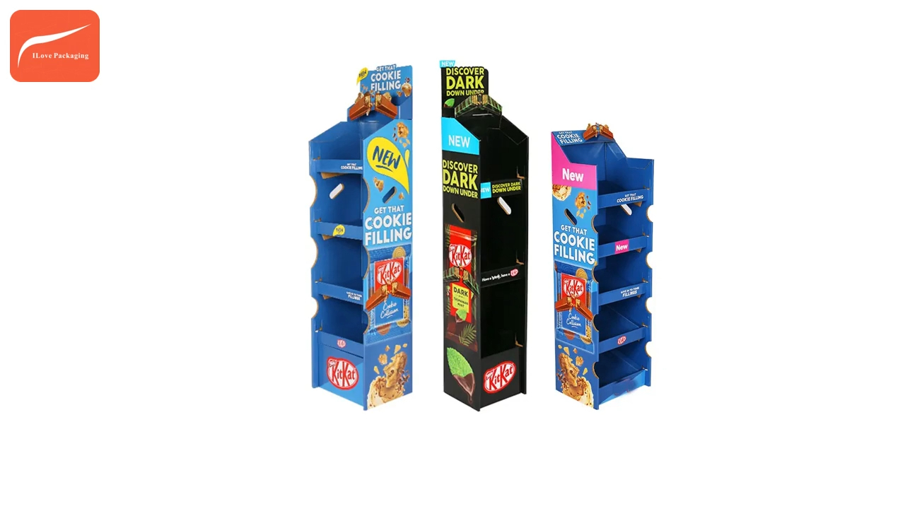 Custom Pop Floor Retail Store Product Display Unit Stands Corrugated Cardboard Candy Food Beverages Cardboard Display Ra 1