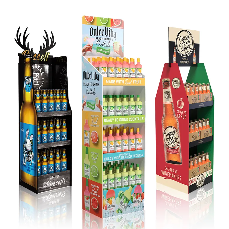 Aangepaste pop -vloer winkelproductdisplay -eenheid standaards golfkartonnen snoepvoedsel drankjes kartonnen display ra 6