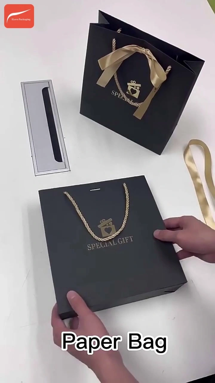 I LOVE PACKAGING Custom luxury black white brown kraft Gift Shopping Paper Bags with your own logo 1