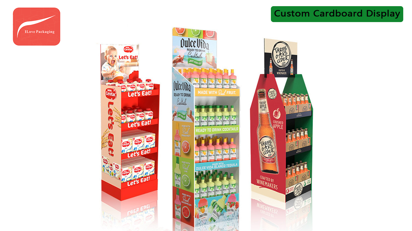 Ik ben dol op verpakking aangepaste drank kartonnen vloerweergave OEM 3