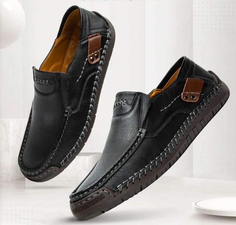 E. POLEM handmade stitched men's outdoor casual shoes, one foot flat leather shoes, low top loafers 1