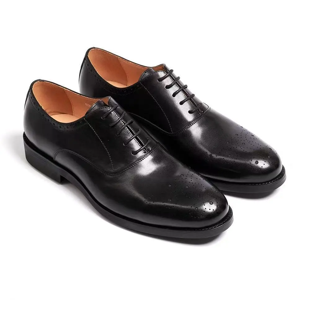 Factory Wholesale Men’s Genuine Leather Black Brooks Carved Oxford Shoes, British Style Business Formal 1