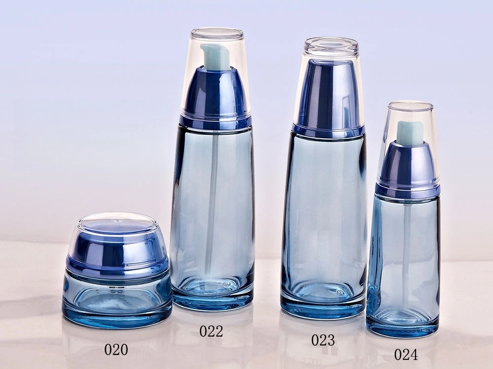 Blue Glass Skincare Bottle Set with Transparent Caps (Models 020, 022, 023, 024) - Full Specifications 1