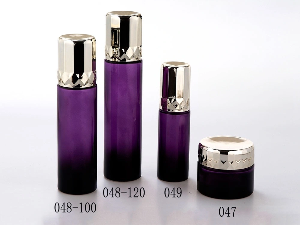 Purple Gradient Glass Skincare Bottle Set with Diamond - Cut Caps (Models 047, 048 - 100, 048 - 120, 049) - Full Specifications 1