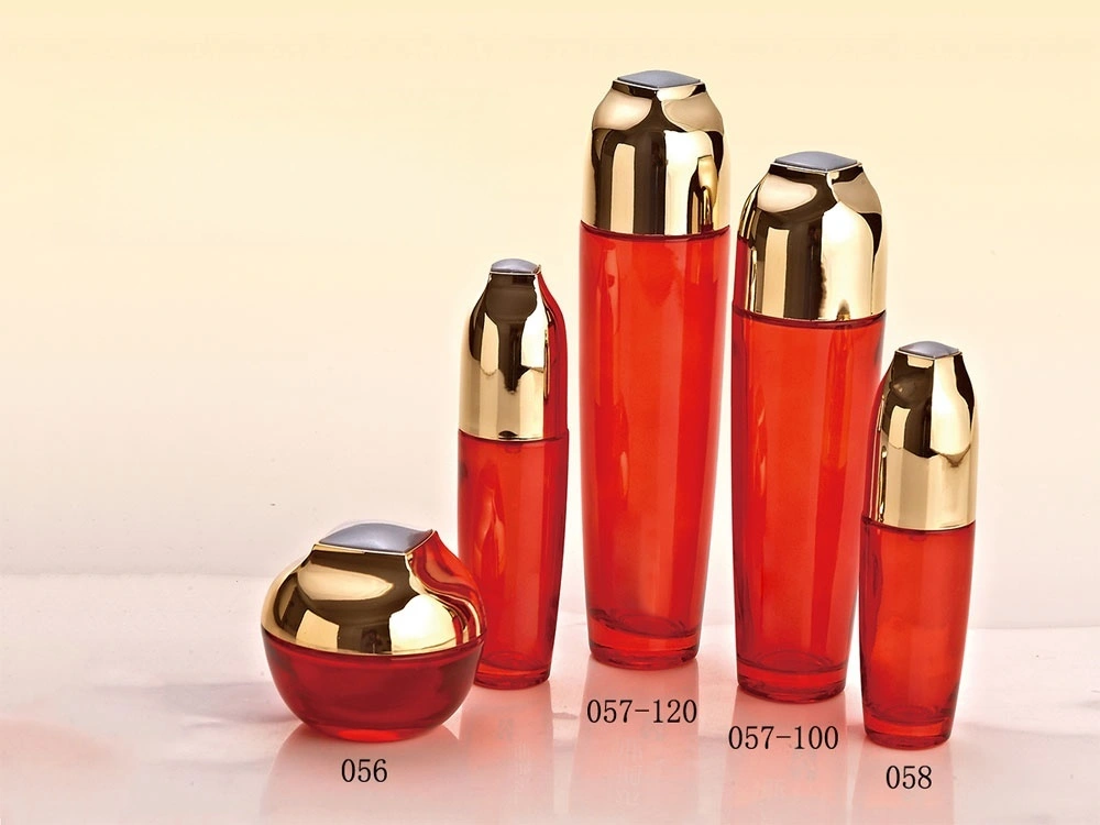 Red Glass Skincare Bottle Set with Gold Caps (Models 056, 057 - 100, 057 - 120, 058) - Full Specifications 1