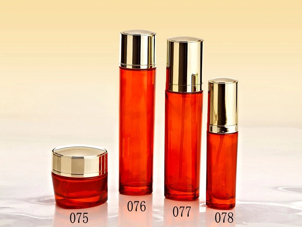 Amber - Red Glass Skincare Bottle Set with Gold Caps (Models 075, 076, 077, 078) - Full Specifications 1