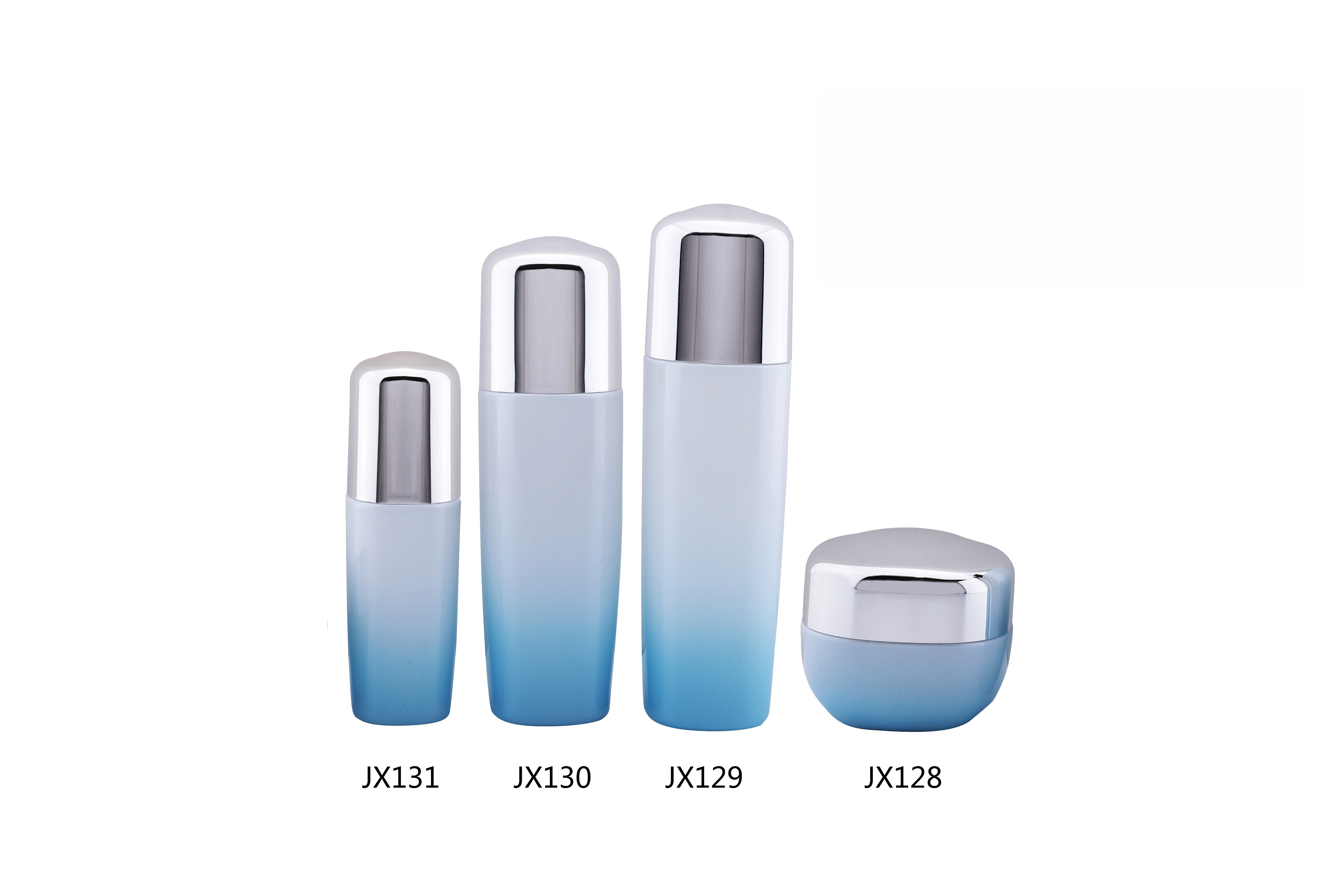 Gradient Blue Glass Skincare Bottle Set (Models JX128, JX129, JX130, JX131) - Full Specifications 1