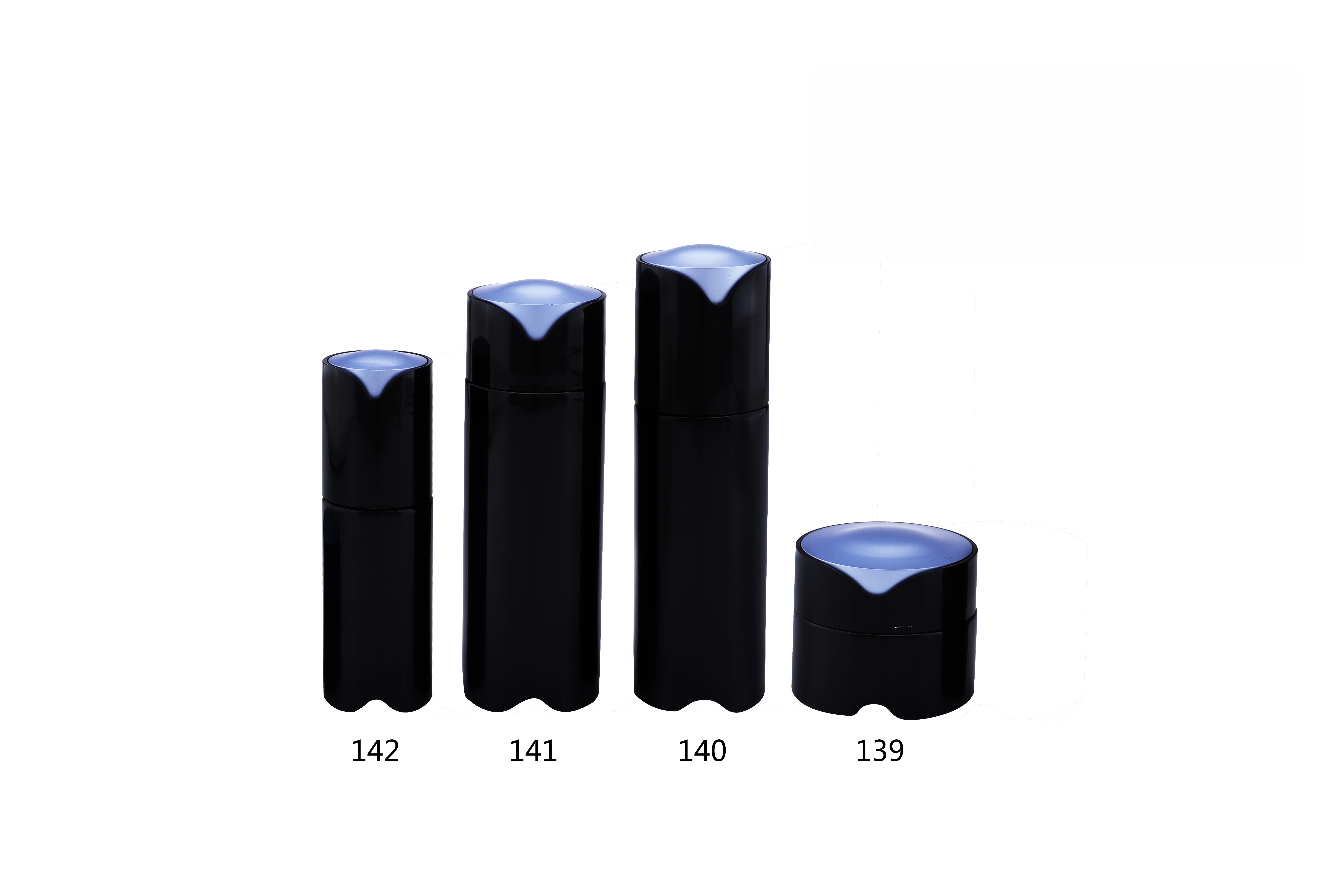 Black Glass Skincare Bottle Set with Blue Accents (Models 139, 140, 141, 142) - Full Specifications 1