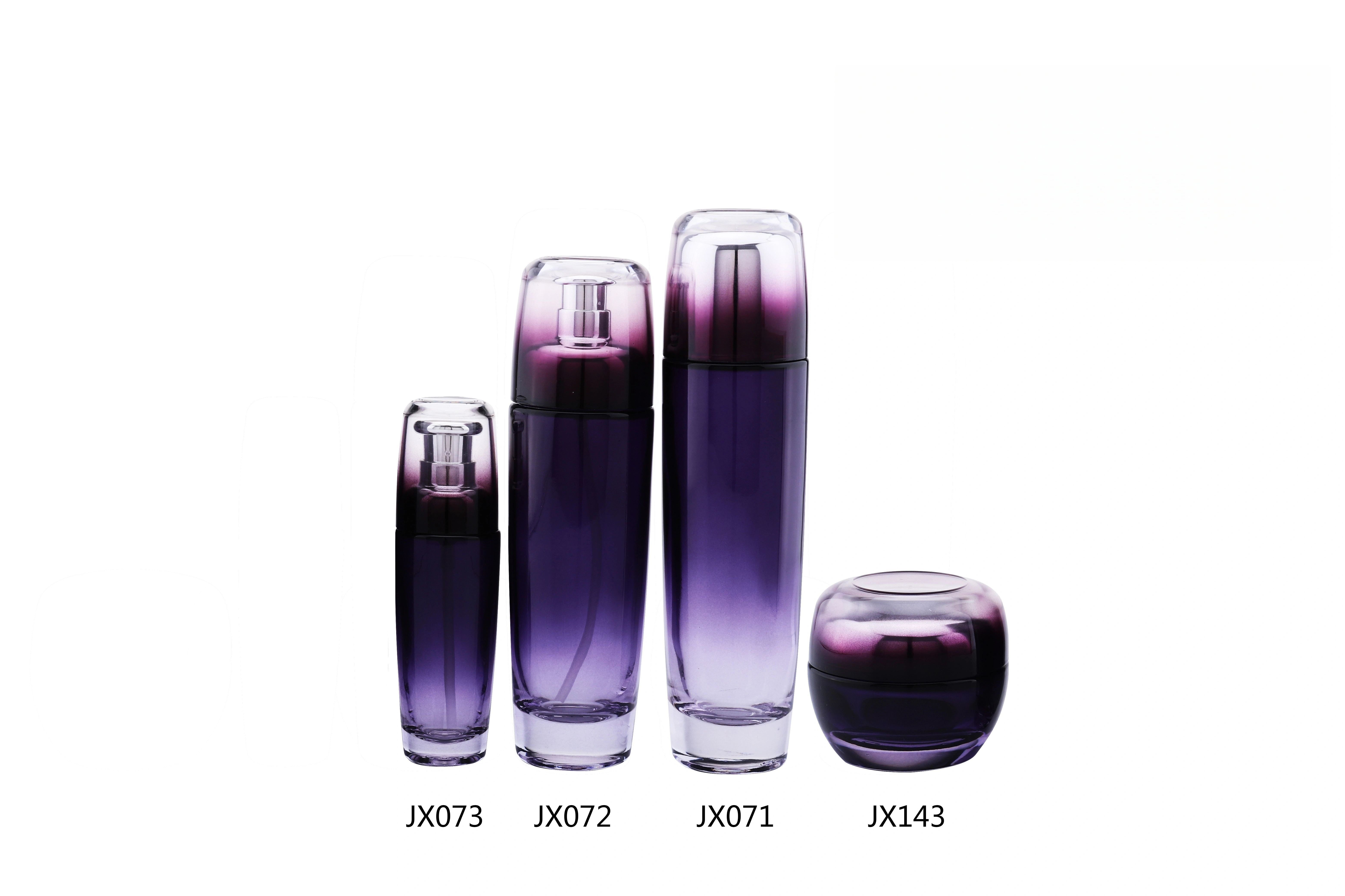 Gradient Purple Glass Skincare Bottle Set (Models JX071, JX072, JX073, JX143) - Full Specifications 1
