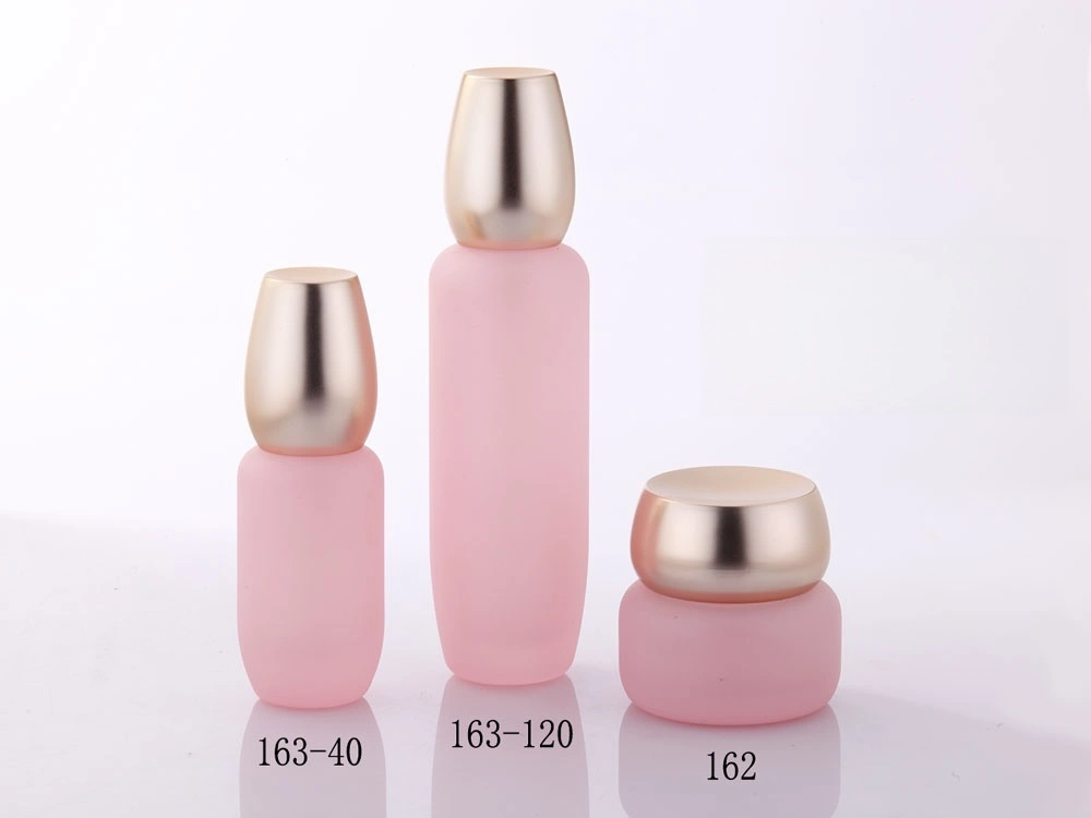 Pink Frosted Glass Skincare Bottle Set with Gold Caps (Models 162, 163 - 40, 163 - 120) - Full Specifications 1