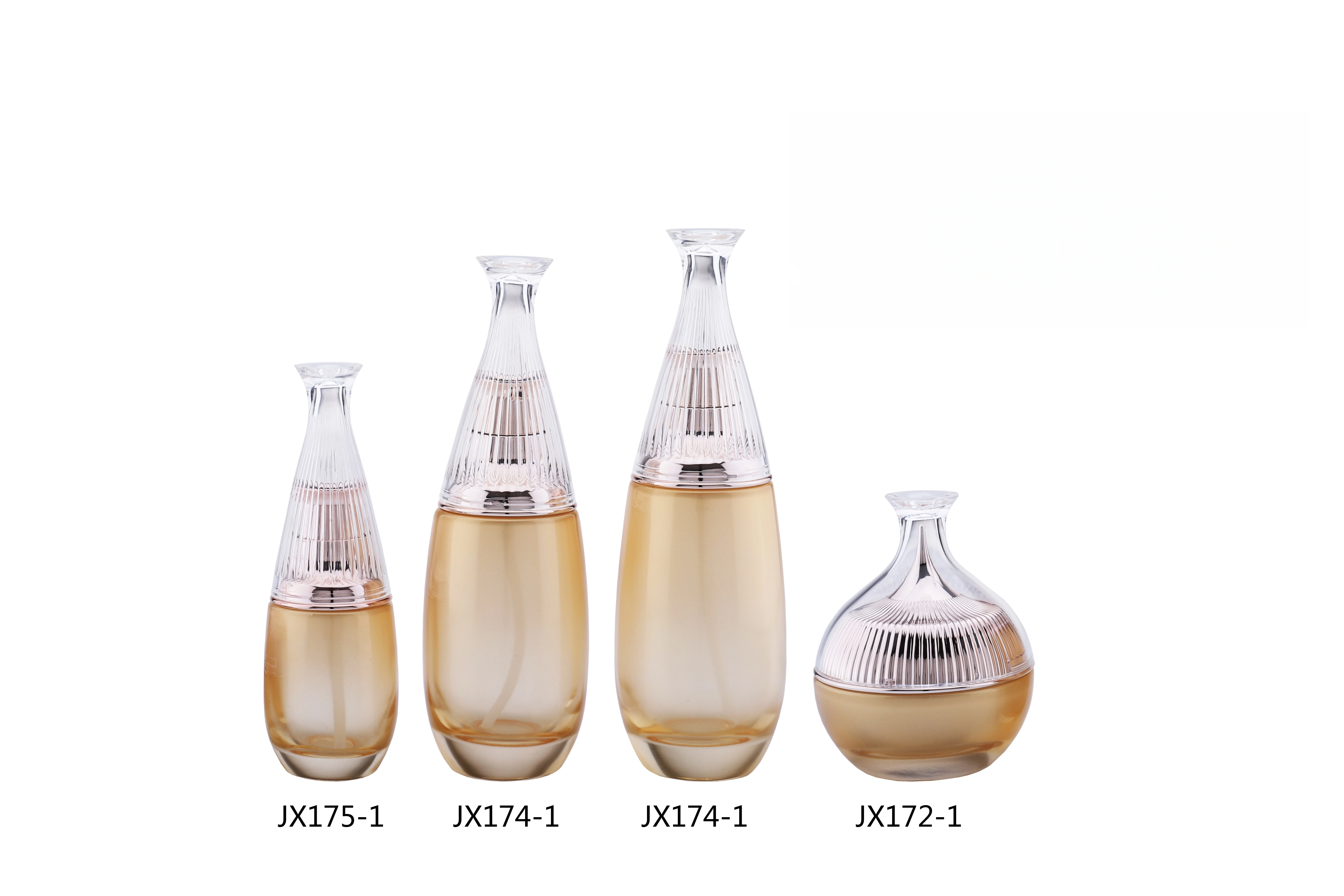 Elegant Textured - Silver Glass Skincare Bottle Set (Models JX172-1, JX173-1, JX174-1, JX175-1) - Full Specifications 1